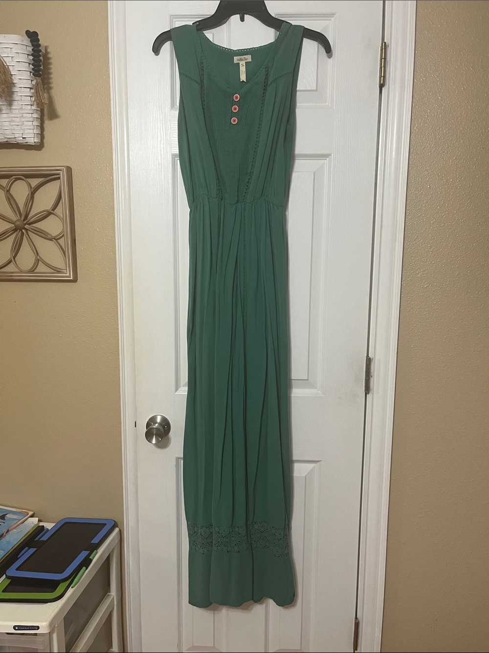 Matilda Jane Emerald Green Sleeveless Maxi Dress with Crochet Hem